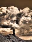 USA-Utah Infrared of Fisher Towers with large clouds Art Print